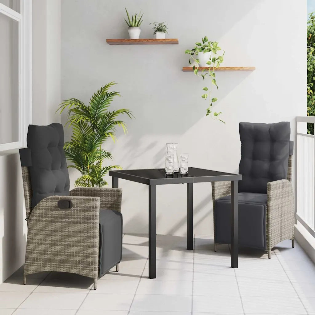 Set da Pranzo per Giardino con cuscino 3 pcs Grigio polyrattan 3380547