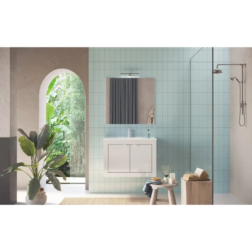 Mobile bagno sospeso VIENNA - 1 lavabo - 2 porte - 82 cm - Bianco lucido - Design moderno