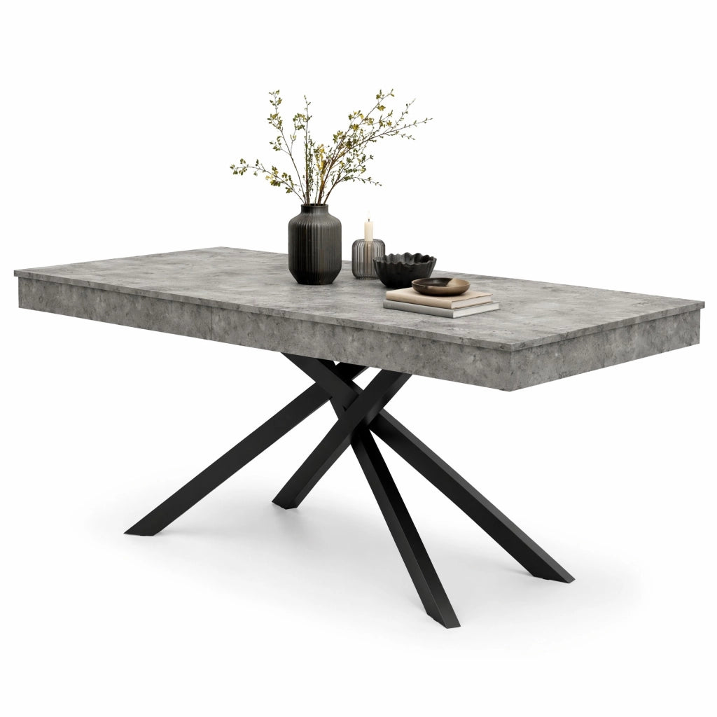 Tavolo da pranzo allungabile 140/180x80 cm in MDF grigio; piano spesso 93 mm