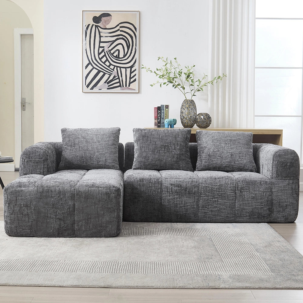 Divano angolare moderno - Xylo - 3 posti in L, chenille, grigio