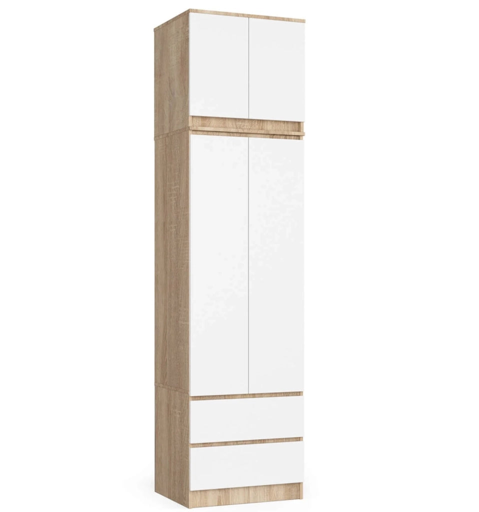 Armadio AKORD S60 con sopralzo Sonoma Quercia 60 cm 2 ante 2 cassetti inserto frontale Bianco 60x51x234 cm