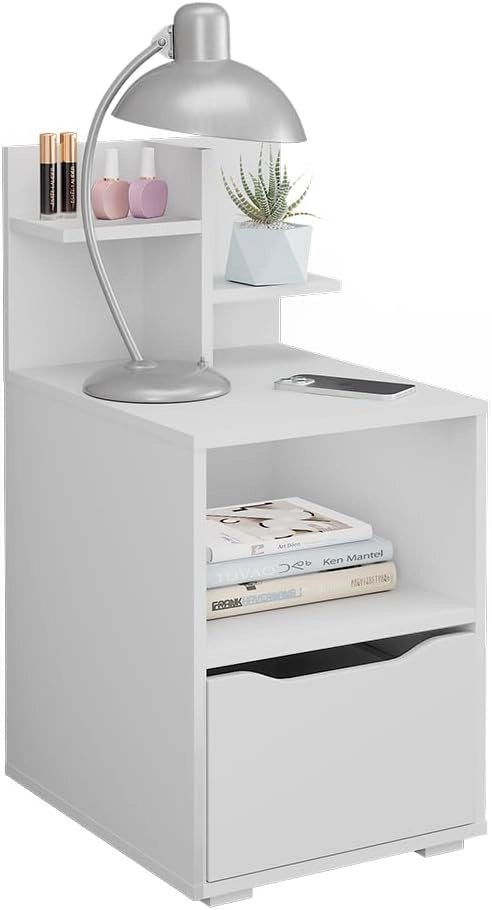 Comodino Ruben, Bianco, 40 x 82.2 cm con cassetto