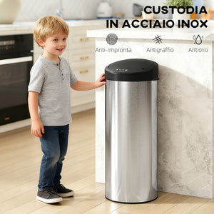 Pattumiera 32x30x72.5 cm Capacità da 55L con Sensore per Apertura Automatica e Chiusura Ammortizzata Argento