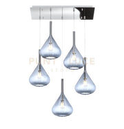 SOSPENSIONE CROMO 5 LUCI RETTANGOLARE VETRI BLU 1177CR-S5 R-BL