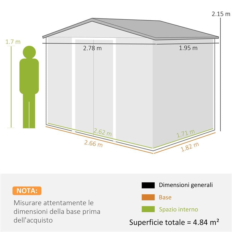 CASETTA DA GIARDINO IN ACCIAIO EFFETTO LEGNO E DOPPIE PORTE SCORREVOLI, 278X195X215 CM, MARRONE