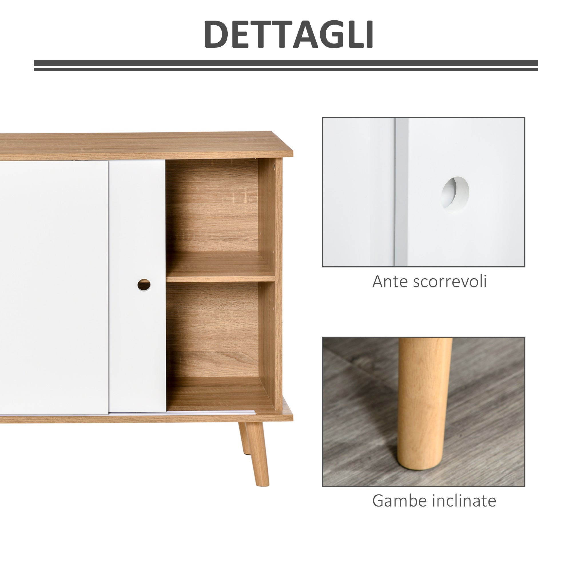 Mobile 2 Ante Scorrevoli 130x40x74,5 cm in Legno Rovere e Bianco