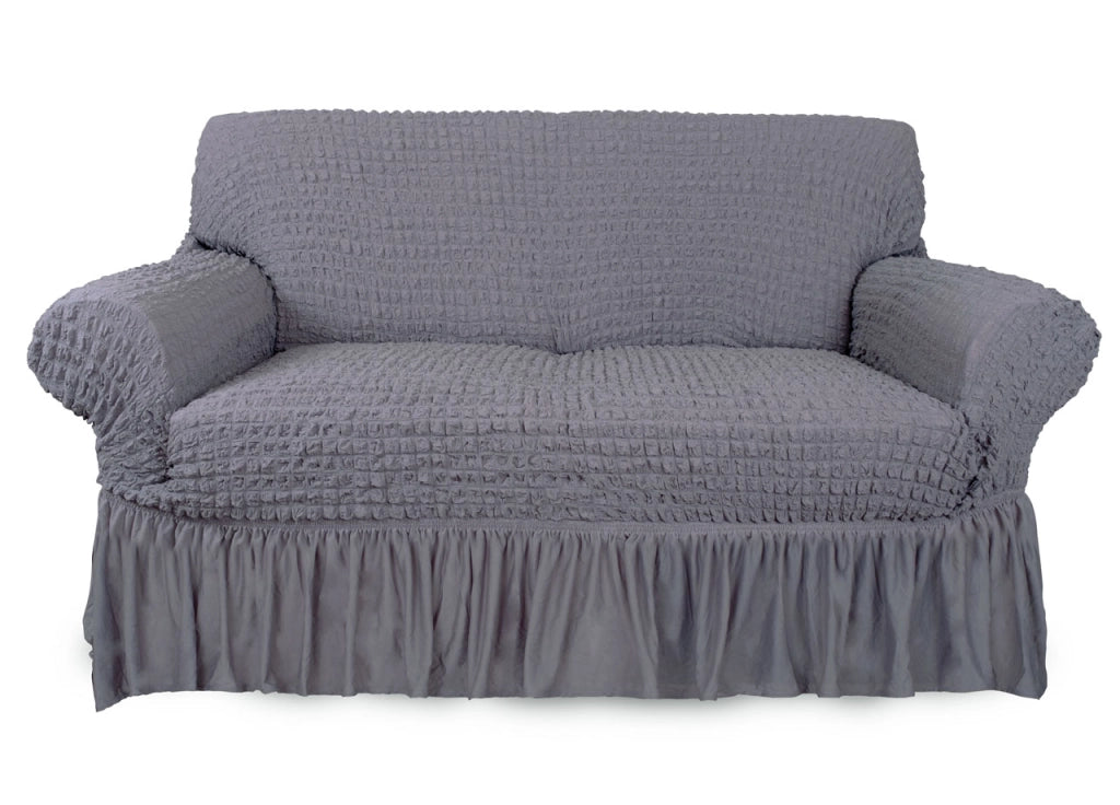 Copridivano Elasticizzato Arricciato Con Volants Tinta Unita Luxory Grigio Chiaro - 2 Posti - Grigio Ch
