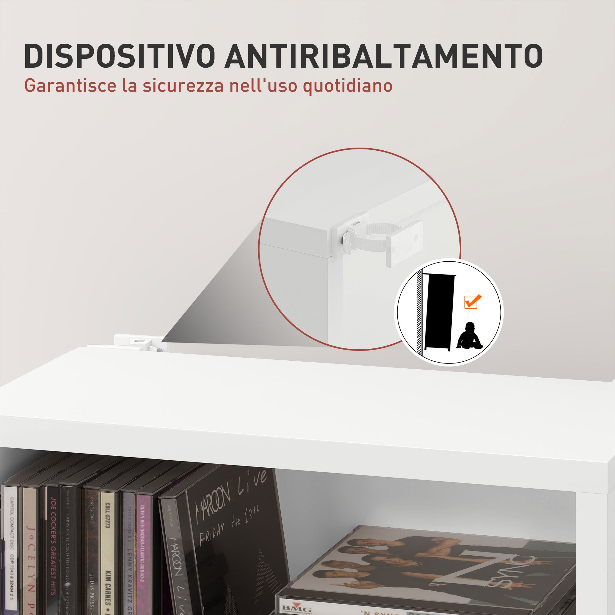 Libreria Scaffale Porta CD 33x24x140 cm con 6 Ripiani Regolabili Capacità di 260 CD/120 DVD Bianco