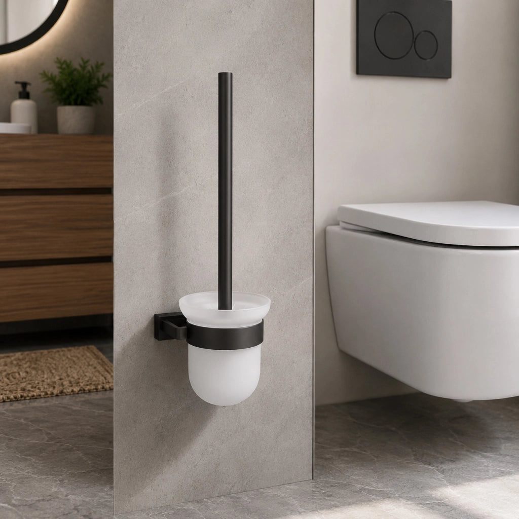 Portascopino Bagno da Parete Da Muro Acciaio e Vetro Satinato Grigio 87945