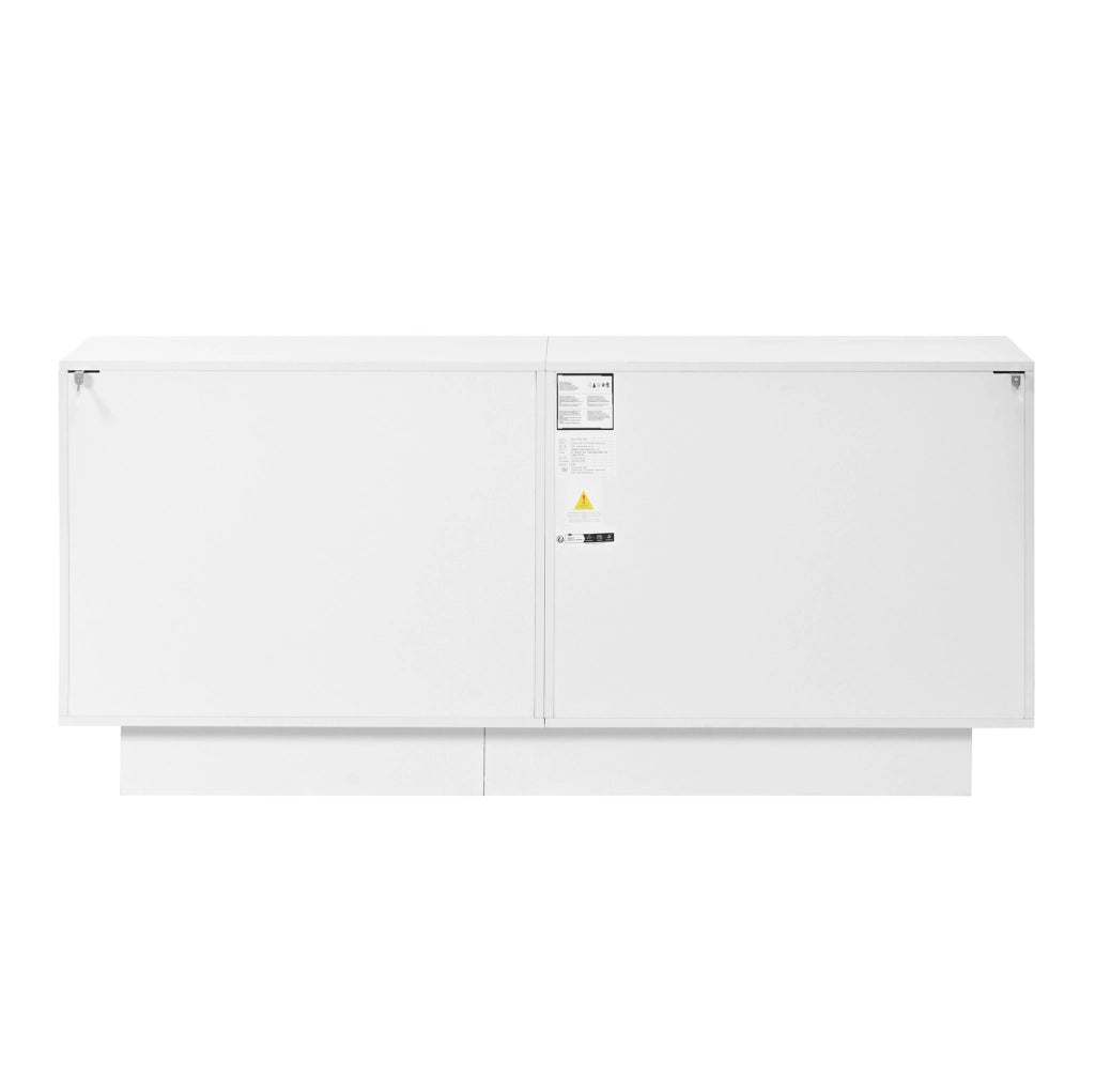 Sideboard bianco e naturale in PB e MDF con 4 ante e ripiani regolabili, 160x40,5x72 cm