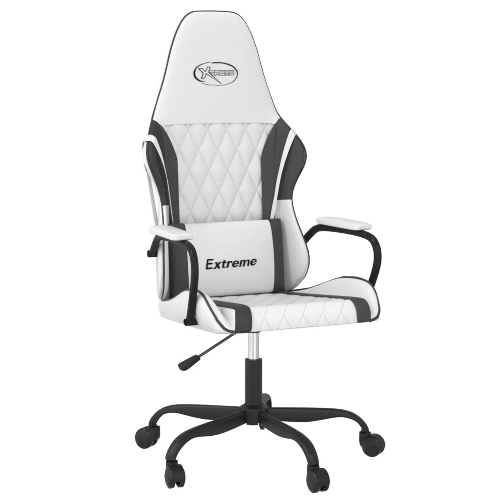 Sedia da Gaming | Sedia da e-sports Massaggiante Bianco e Nero in Similpelle