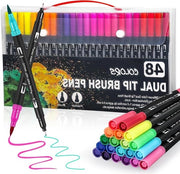 Penna a pennello set con 48 colori, punta doppia 0,4mm e 1-2mm, per acquerelli e disegno mandala a scuola, per adulti, bullet journal e libri di colore