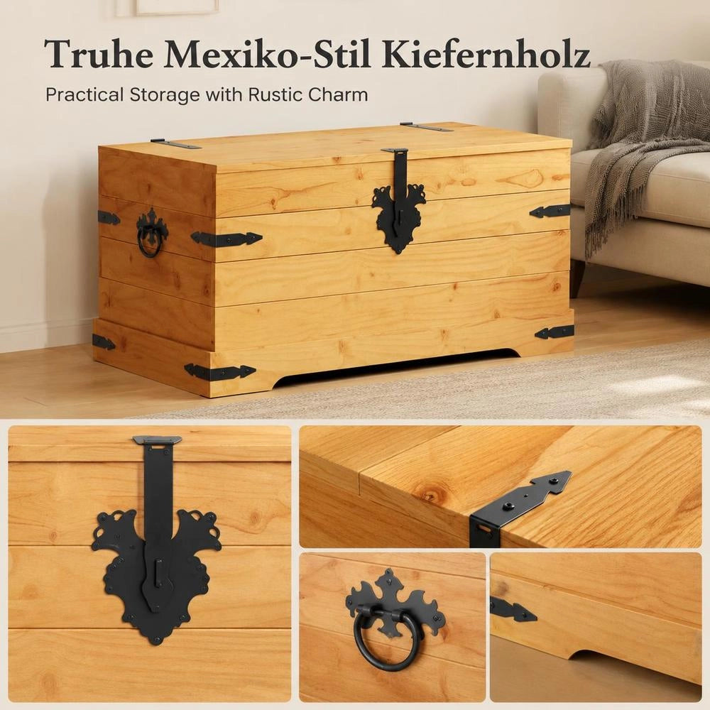 Chest Mexican Style Pine Wood 91x49.5x47 Cm