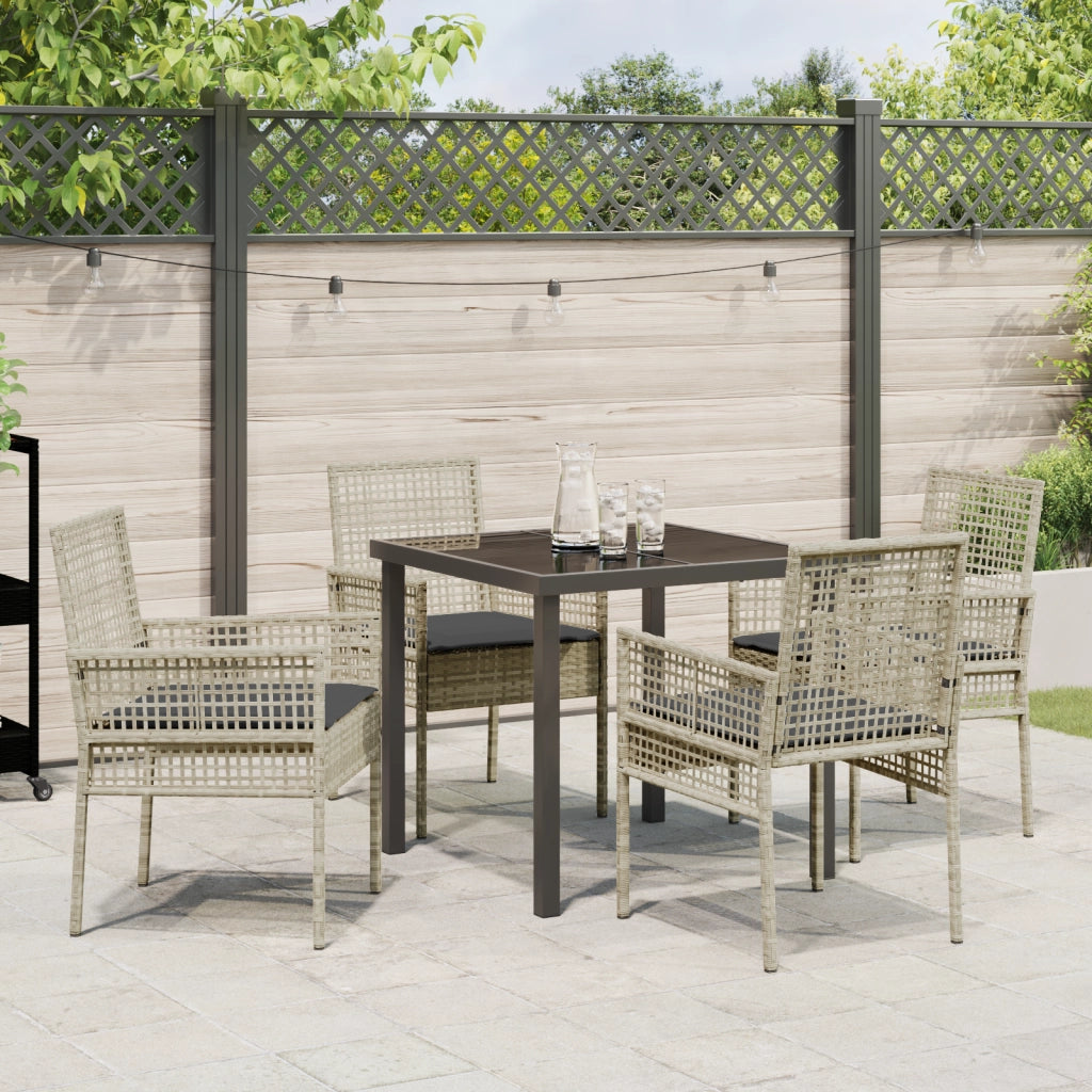 Set pranzo giardino 5 pezzi con cuscini in polyrattan grigio chiaro
