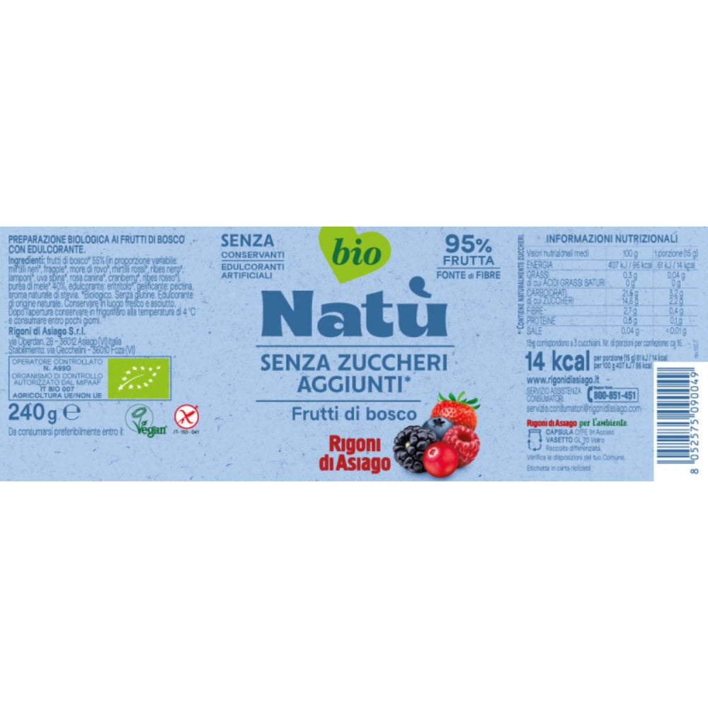 Rigoni di asiago natu bio frutti di bosco senza zuccheri aggiunti 3 pezzi 240 gr