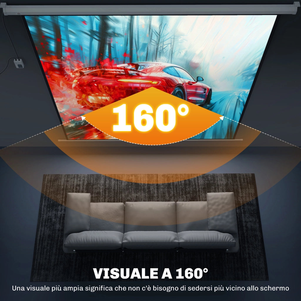 Telo Proiettore Motorizzato da 120" con Telecomando, in Plastica e Metallo, 236.5x8x236.5 cm, Bianco