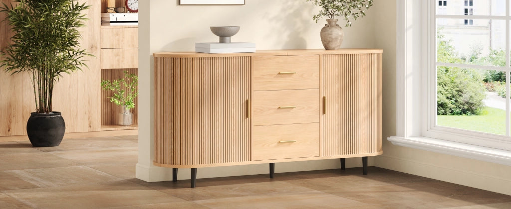 Credenza con 3 cassetti centrali e ante scorrevoli laterali ripiani regolabili in MDF naturale 160 × 40 × 80,5 cm