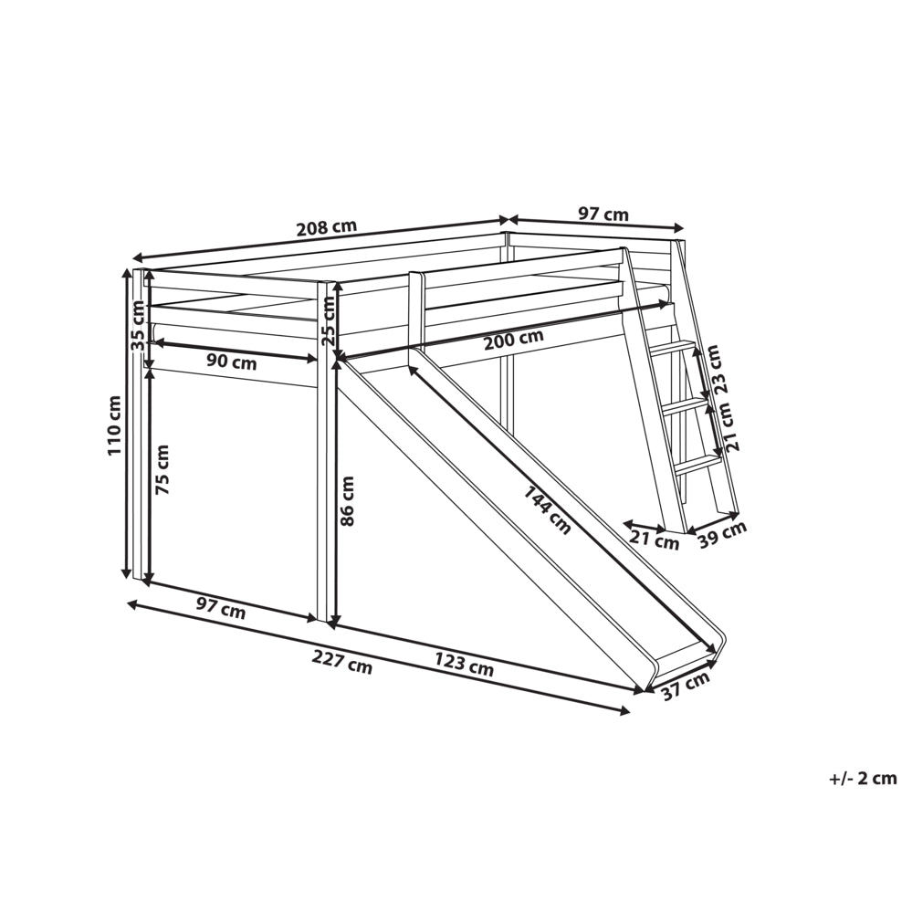 Letto a castello per bambini in legno con rete a doghe 90 x 200 cm con scivolo Marrone Chiaro per bambini