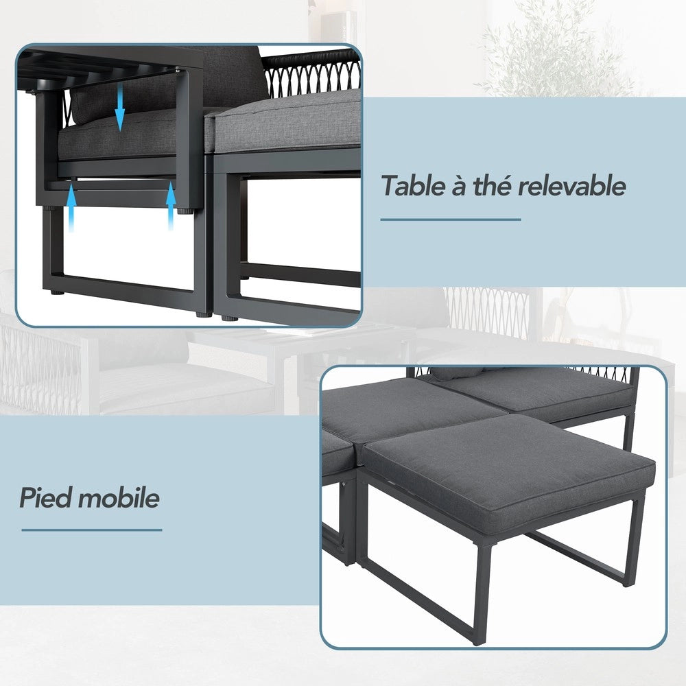 Set da giardino lounge - Zephmum- 2 poltrone + 2 pouf, regolabile, per interni/esterni