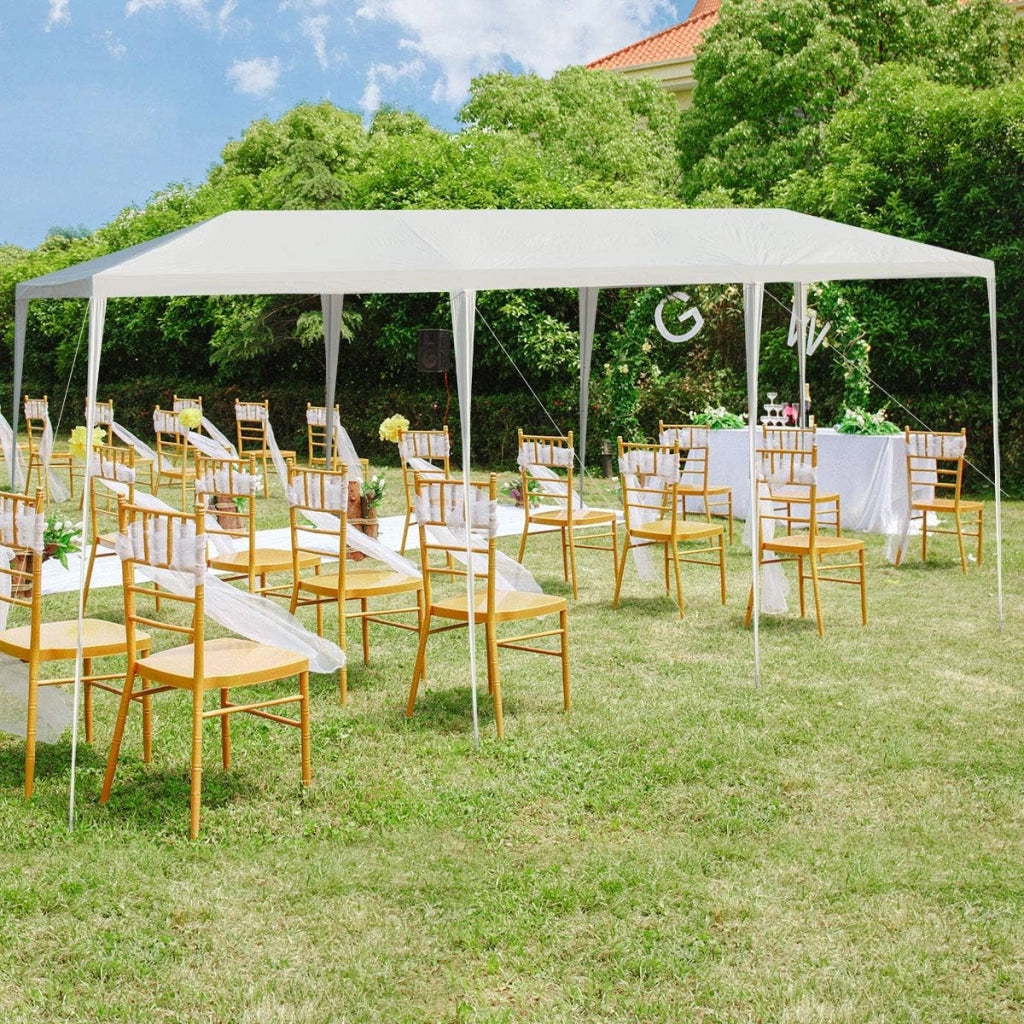 Tendone per Feste 3 x 9 M, Gazebo da Giardino con Struttura in Metallo, Impermeabile e Protezione UV, per Feste, Barbecue, Giardino e Spiaggia, Bianco