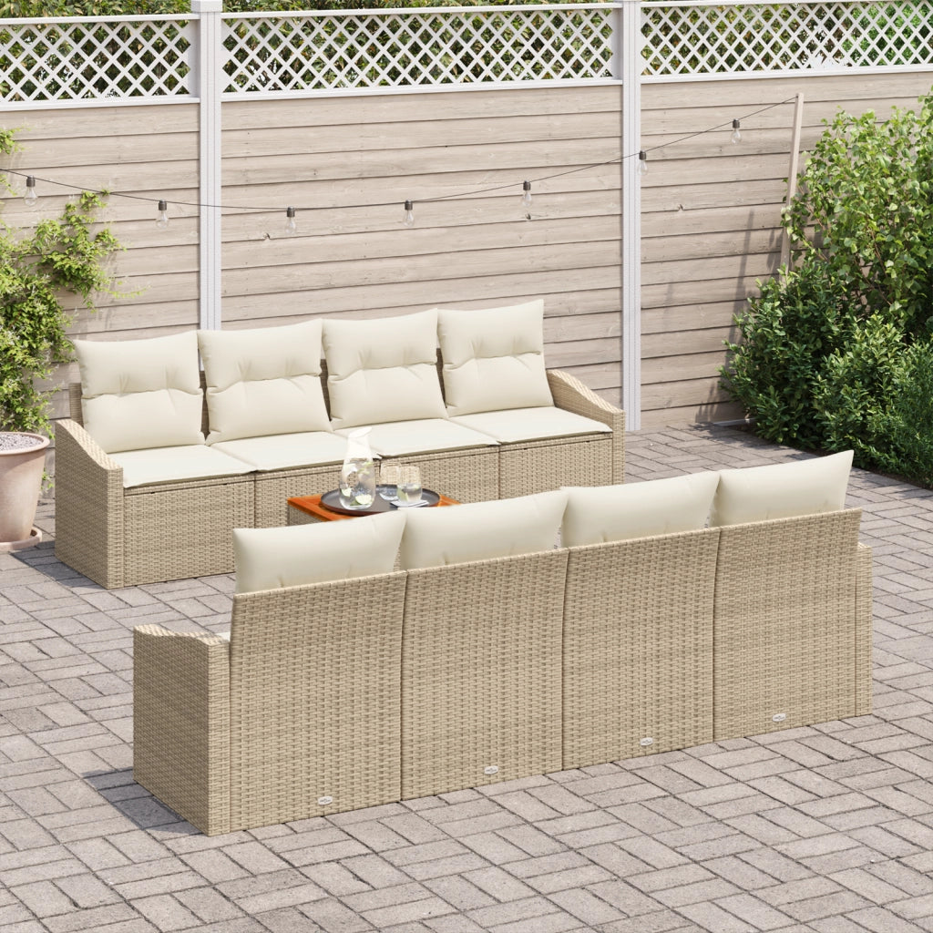 Set Divano da Giardino con Cuscini 9 Pezzi Beige Polyrattan Acacia