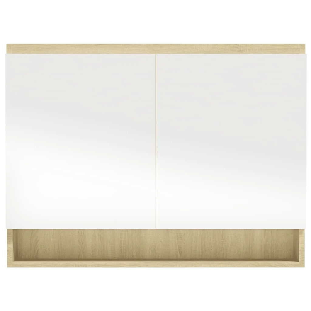 Mobiletto con specchio da bagno 80 x 15 x 60 cm bianco e rovere MDF 02_0006716