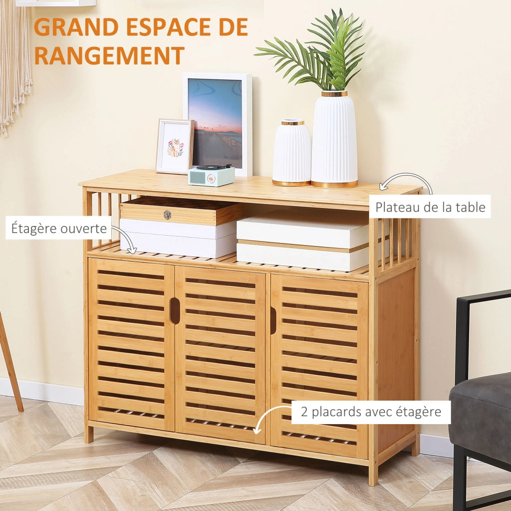 Credenza con 3 ante e ripiani in bamb¨´ ¨C Minimal ¨C 100x35x82 cm naturale
