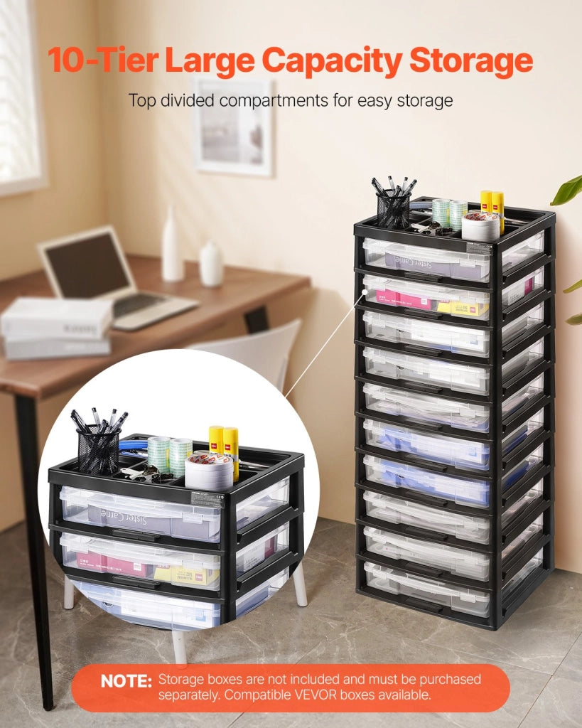 Telaio Organizzatore Portaoggetti in Plastica PP Nero a 10 Ripiani, Carrello Salvaspazio per Casa e Fai da Te, 362x405x1020 mm