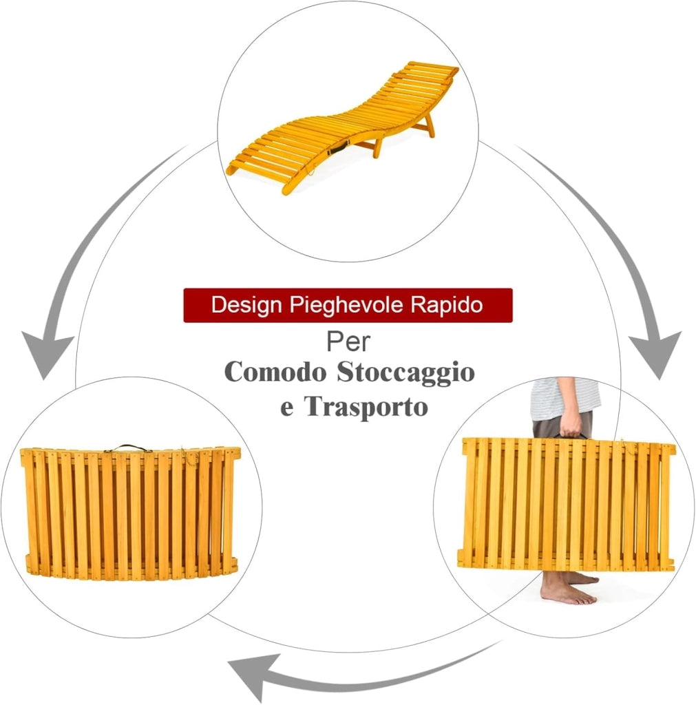 Lettino Prendisole Pieghevole per Giardino, Sedia a Sdraio Pieghevole da Esterno in Legno, Lettino da Esterno con Cuscino per Giardino, Prato, Cortile, Portata 180 kg, 190 x 55 x 52 cm (1)