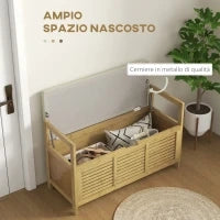 Panca Scarpiera a Doghe da Ingresso con Design a Ribalta, in Legno di Bambù, 100x40x60 cm
