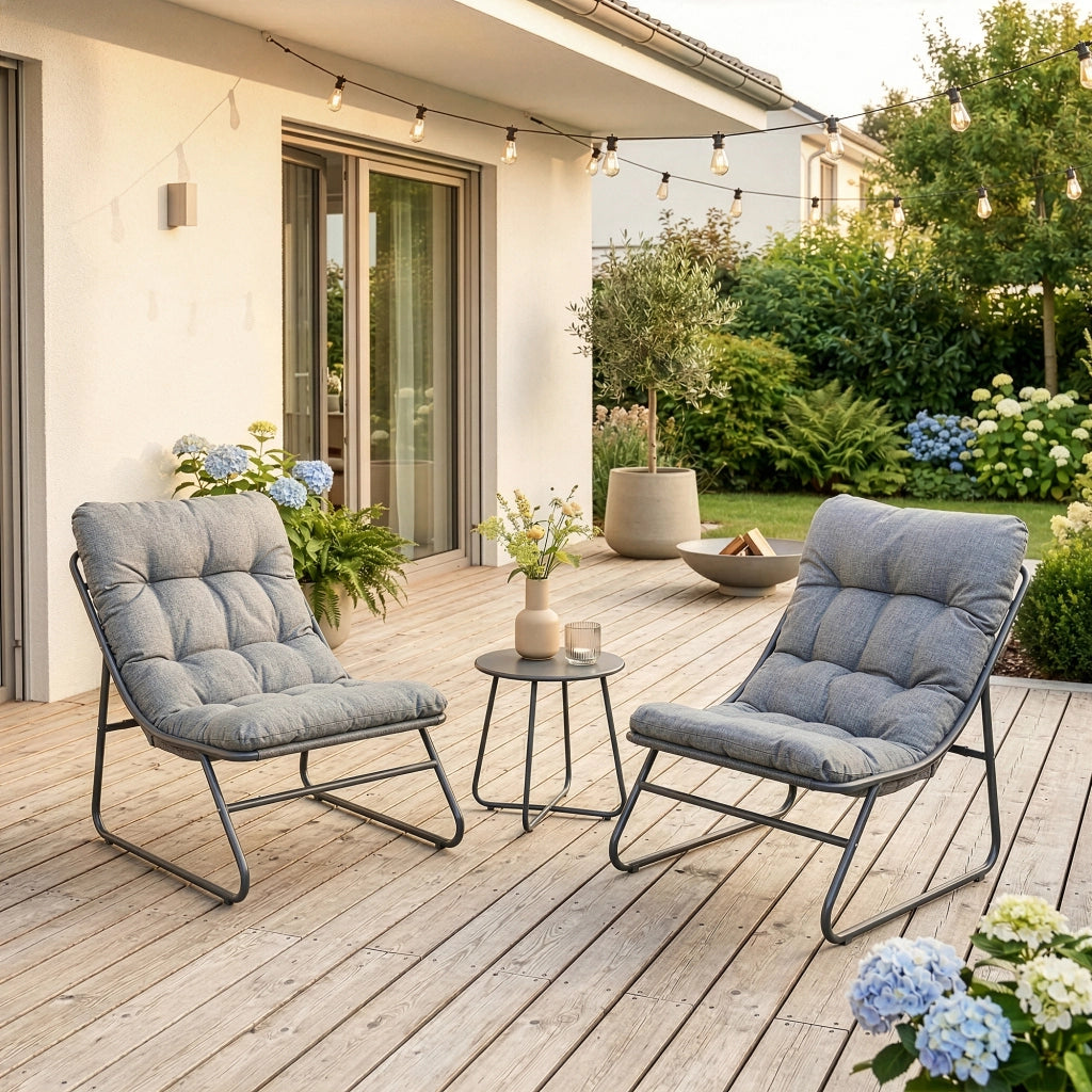 Set Salottino Malmö di 3 Mobili da Giardino con 2 Poltrone e Tavolino Rotondo - Grigio Scuro casa.pro