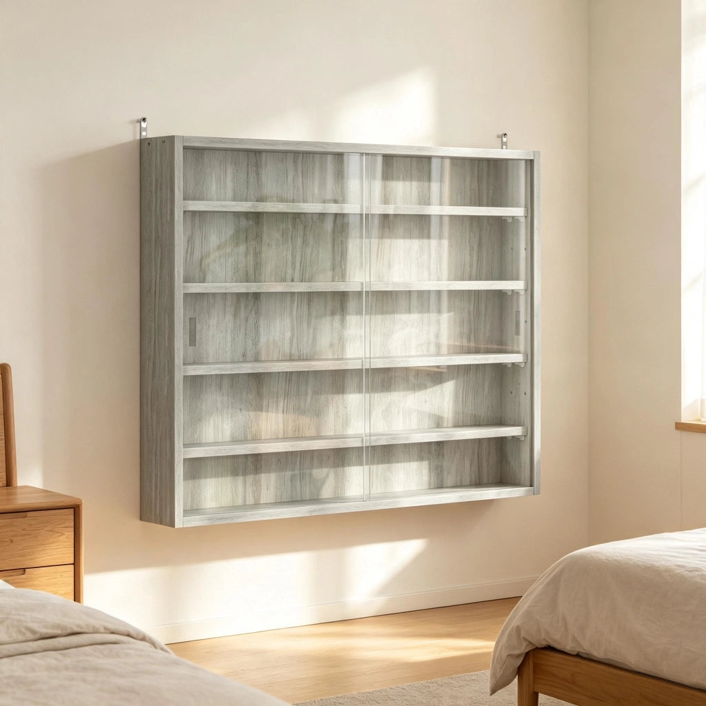 VETRINA A MURO 80x9,5x60 cm Grigio in vetro e pannello di legno