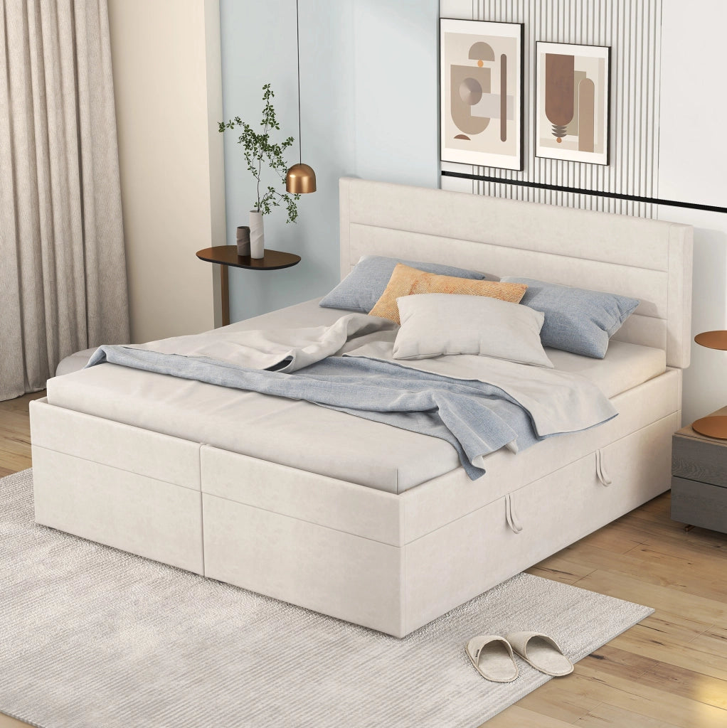 Letto matrimoniale 140x200 cm con contenitore in legno e MDF beige