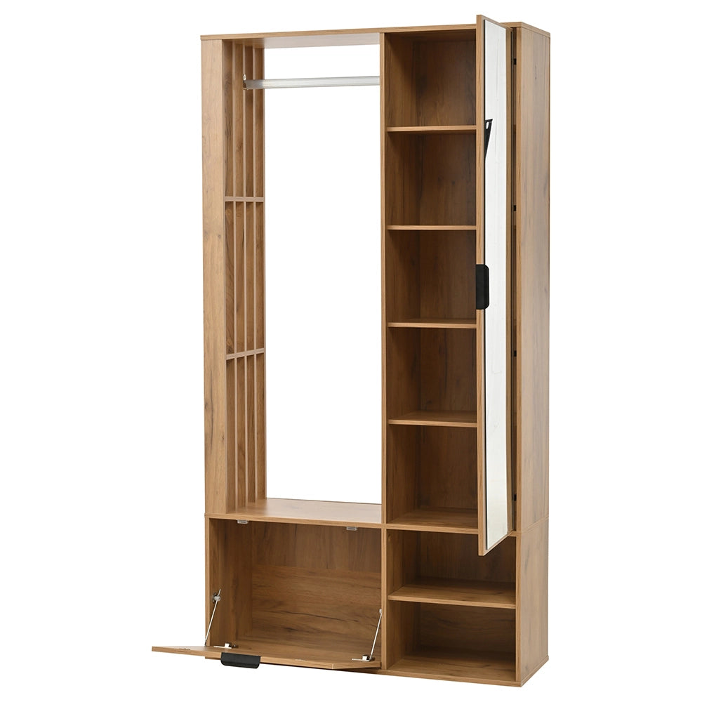 Armadio ingresso 6 in 1 100x33x190 cm - Xylo - appendiabiti, specchio, stendibiancheria, colore legno