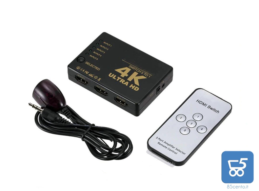 Mini switch HDMI 5 porte in ingresso 4K*2K 3D 3 in 1 porta in uscita HDMI con telecomando UH-501