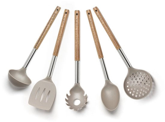 Set di accessori da cucina 5 pezzi in colorazione taupe