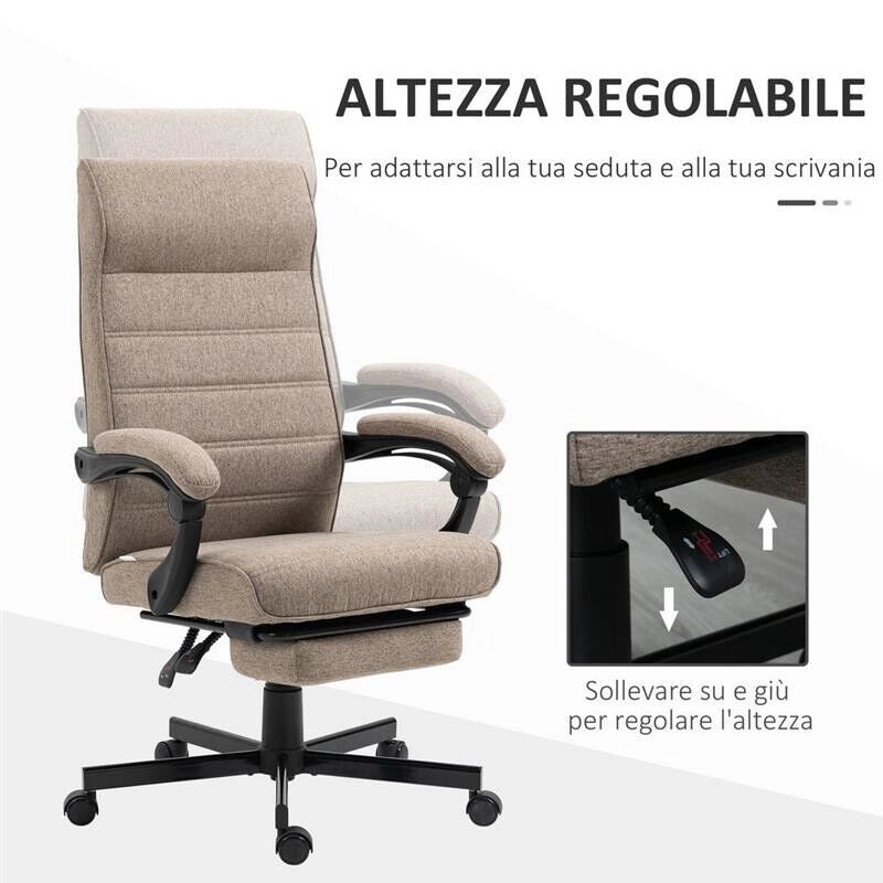 SEDIA DA UFFICIO CON ALTEZZA REGOLABILE, POGGIAPIEDI INCLUSO E SEDUTA IMBOTTITA, 68X67X106-114 CM, MARRONE