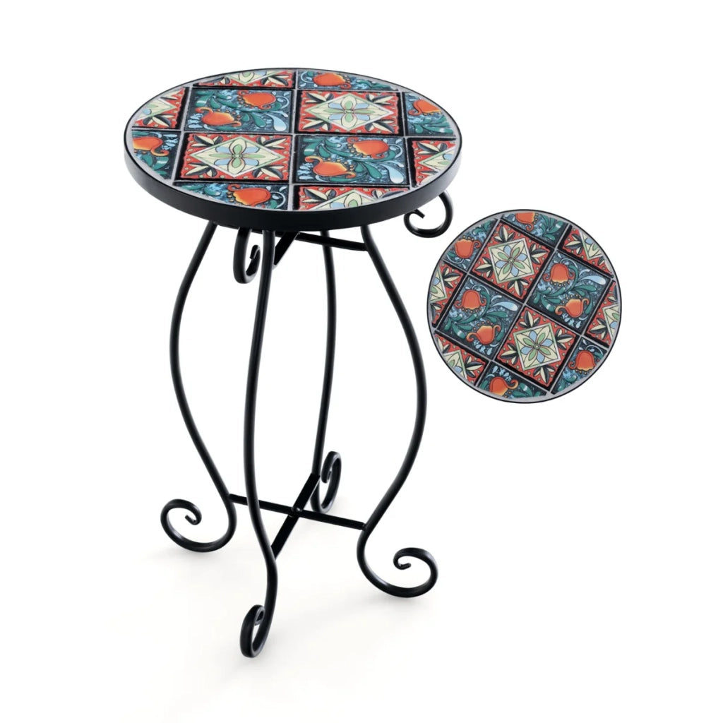Portavaso con mosaico floreale 30 x 50 cm robusto e stabile stile moderno in metallo e ceramica 20_0013694