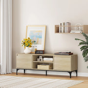 Mobile Porta TV Kistiandi a Vani Aperti e Chiusi con Ante 140 x 40 x 50 cm - Effetto Rovere Chiaro [en.casa]
