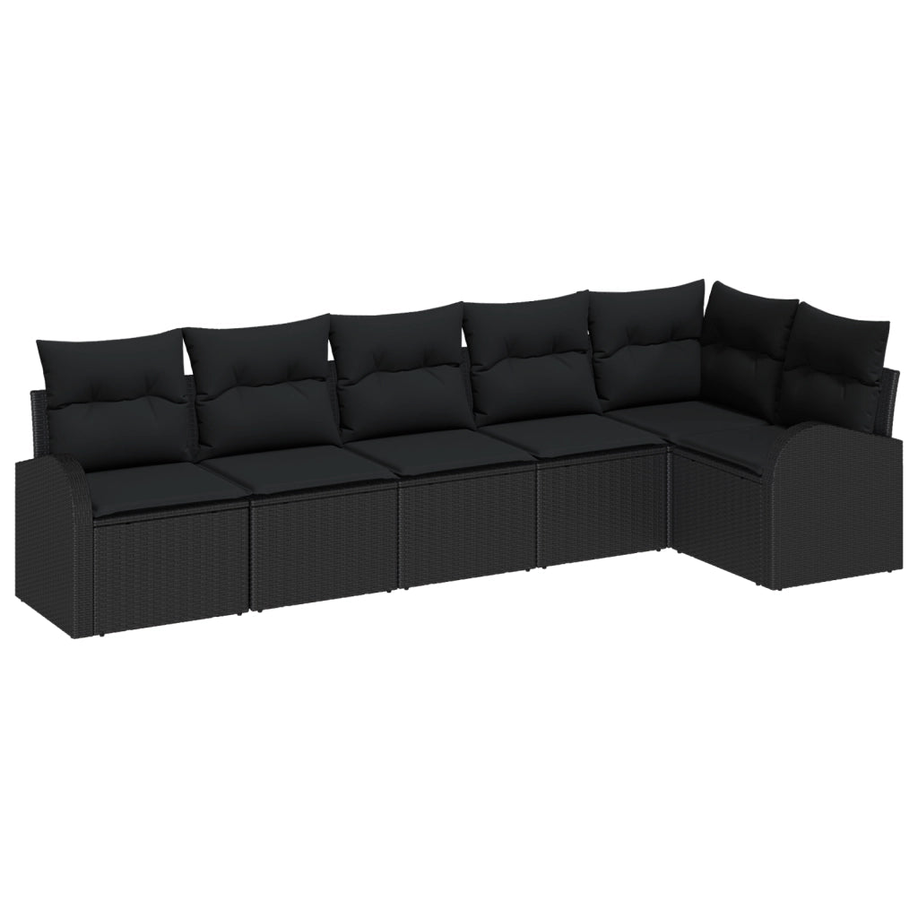 Set di divani da giardino 6 pezzi con cuscini in polyrattan nero
