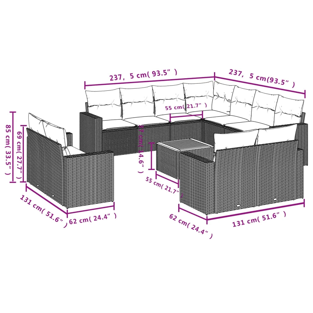 Set Divani da Giardino 12 pz con Cuscini Grigio in Polyrattancod mxl 116691