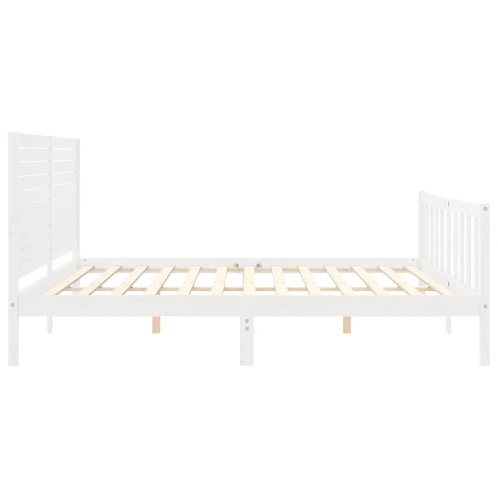 Giroletto Testiera Bianco Super King Size-Struttura Letto in Legno Massello 795396