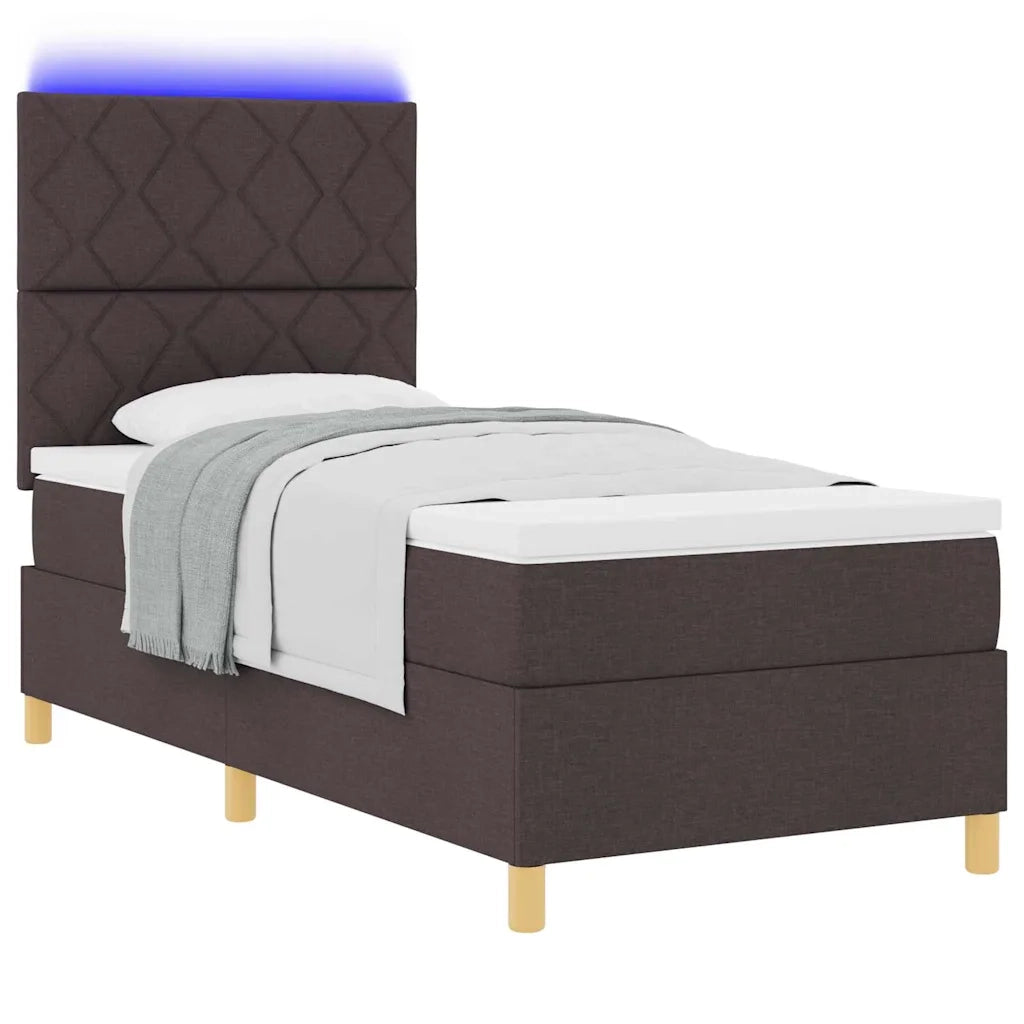 Letto a Sorgente LED Marrone Scuro 100 x 200 cm Tessuto
