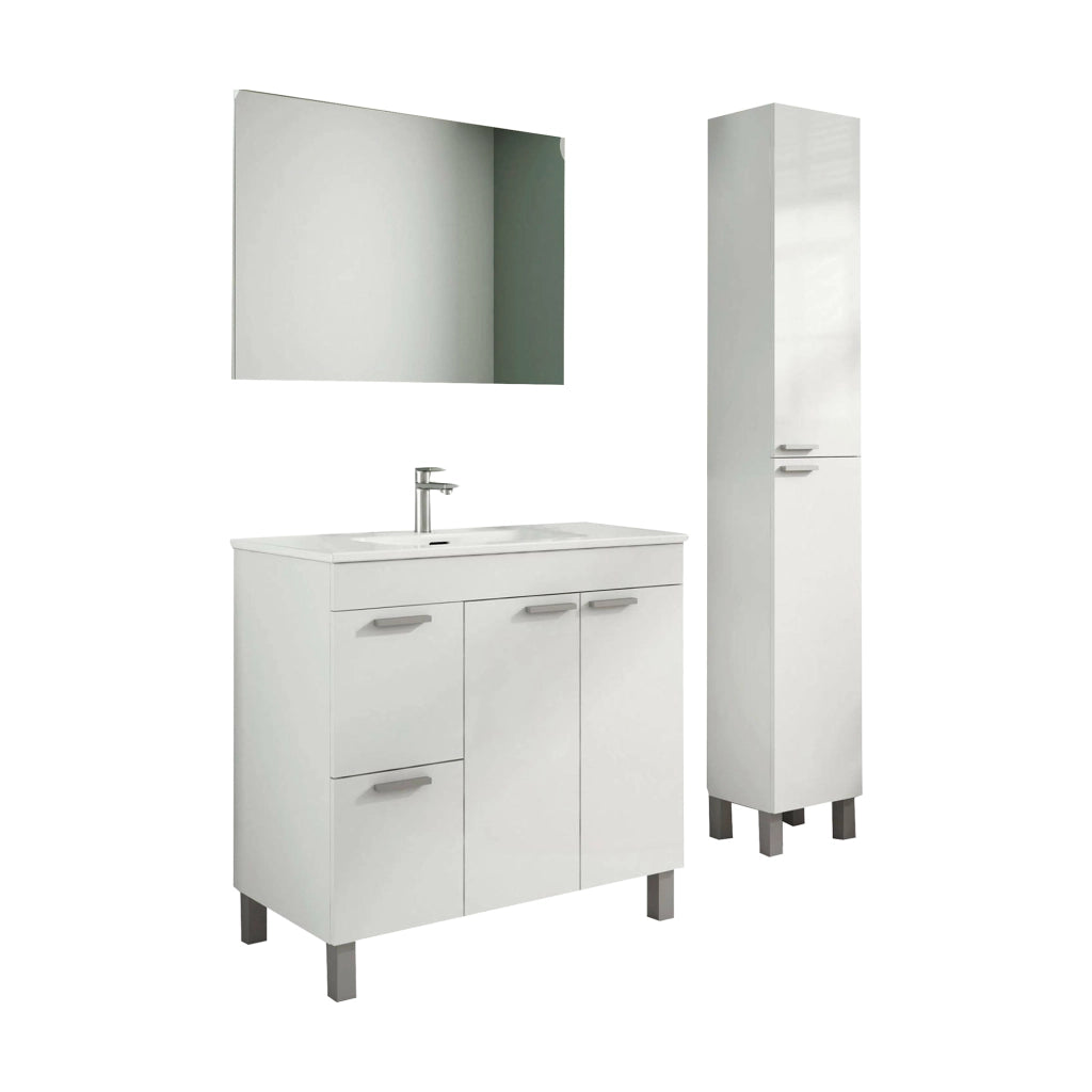 Liona, set Mobili Bagno Specchio Incluso, Bianco Lucido