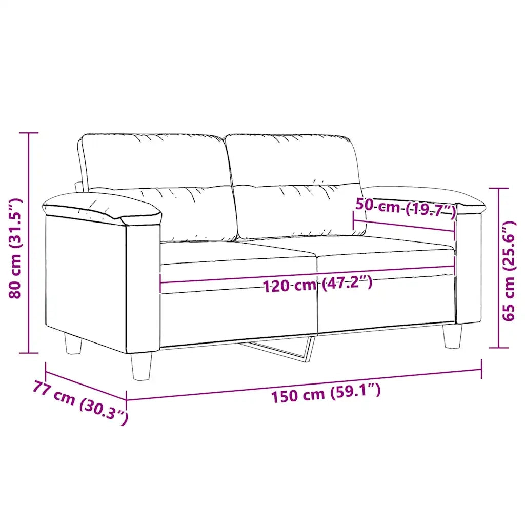 Divano | Divano da soggiorno | Sofa a 2 Posti Nero 120 cm in Tessuto Microfibra