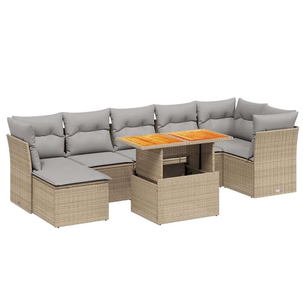 Set Divano da Giardino 8 pz con Cuscini Beige in Polyrattan 3270947