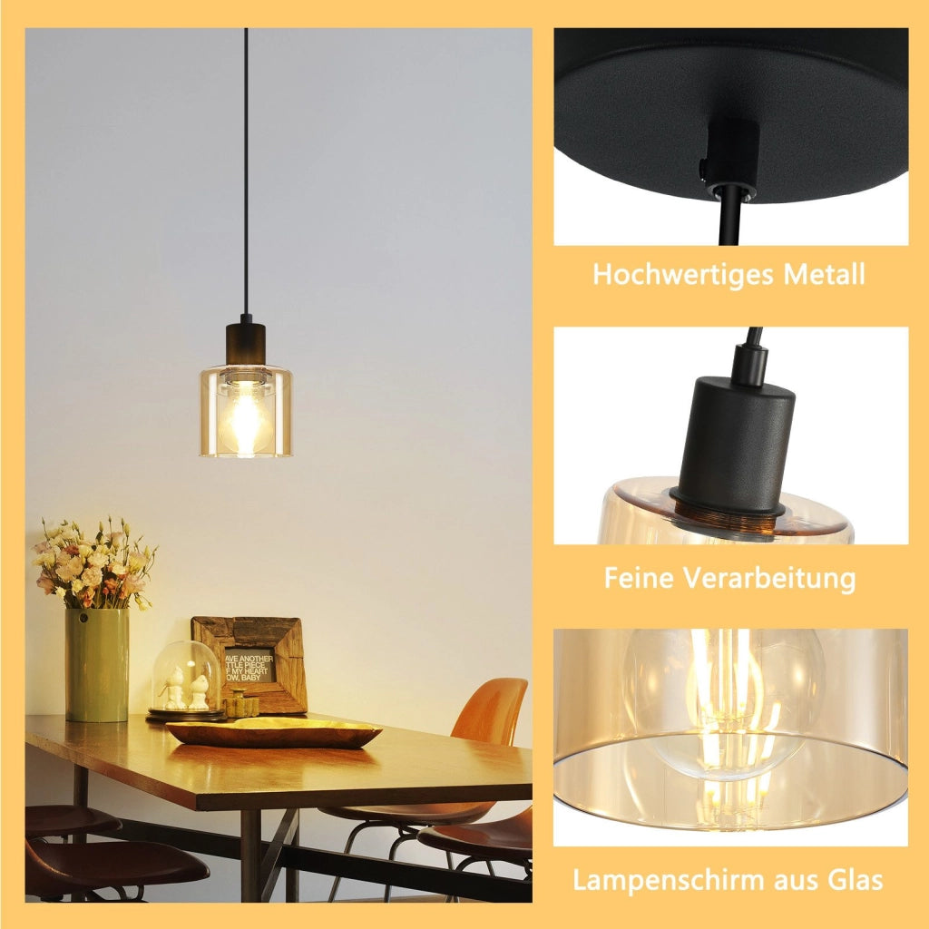 Lampada a sospensione ZMH per sala da pranzo ambra 170 cm lampada a sospensione 1 fiamma hotel vintage