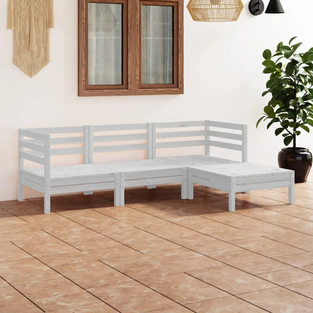 Set Salotto da Giardino 4 pz | Set di Mobili da Esterno in Legno Massello di Pino Bianco