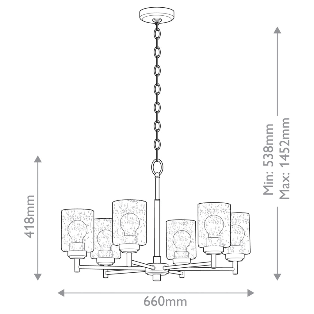 Lampadario WINSLOW ottone 6xE27 vetro bolle Kichler
