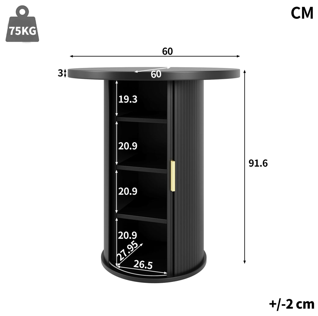 Tavolo bar rotondo con spazio contenitore 60x60x91;6 cm in MDF e metallo; nero